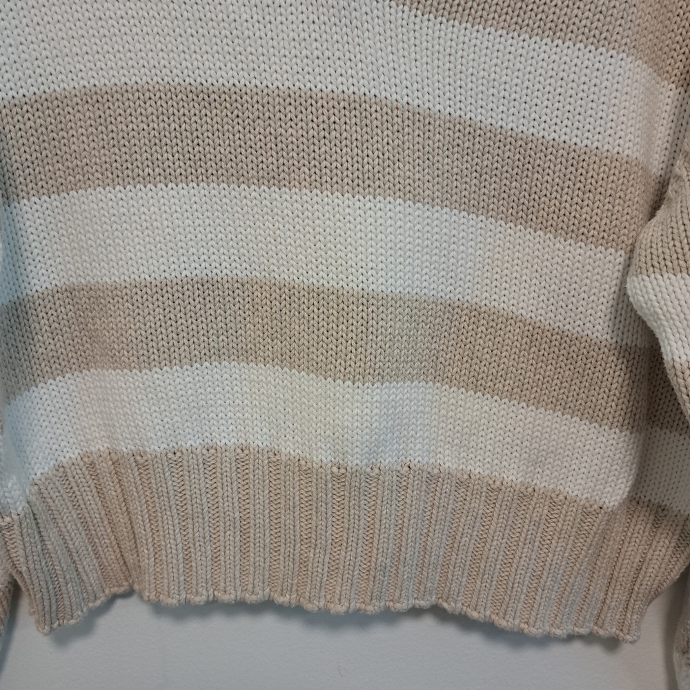 Quince 100% Organic Cotton Cropped Polo Sweater Beige Striped Fishman Sz S - Picture 5 of 10